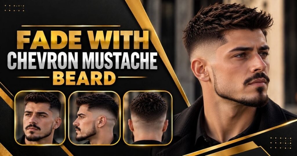 Fade with Chevron Mustache Beard