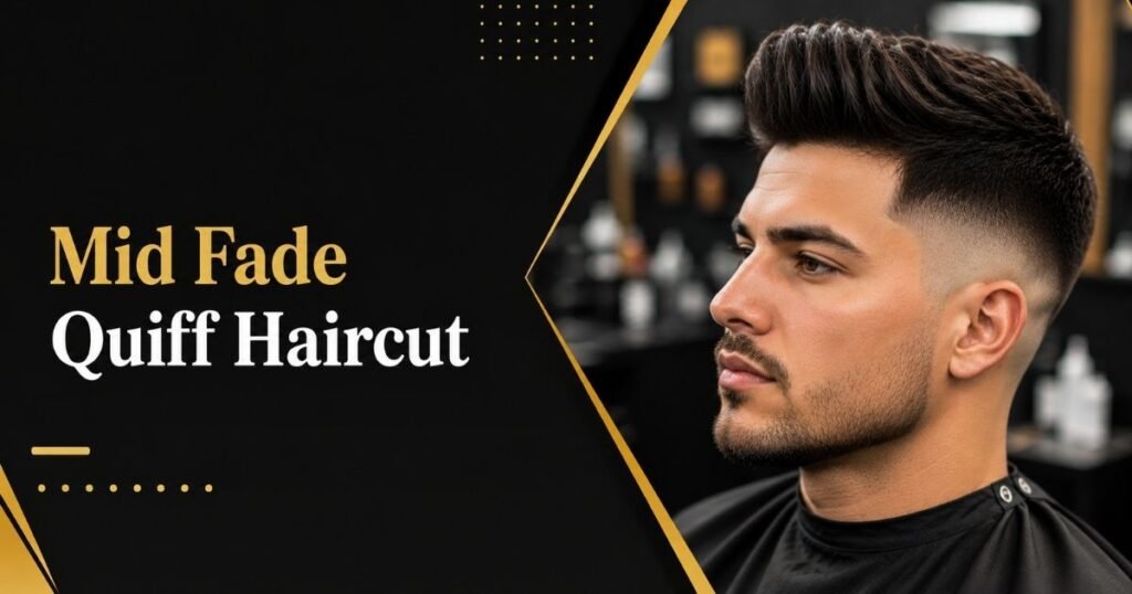 Mid fade quiff hairstyle with lifted front section
