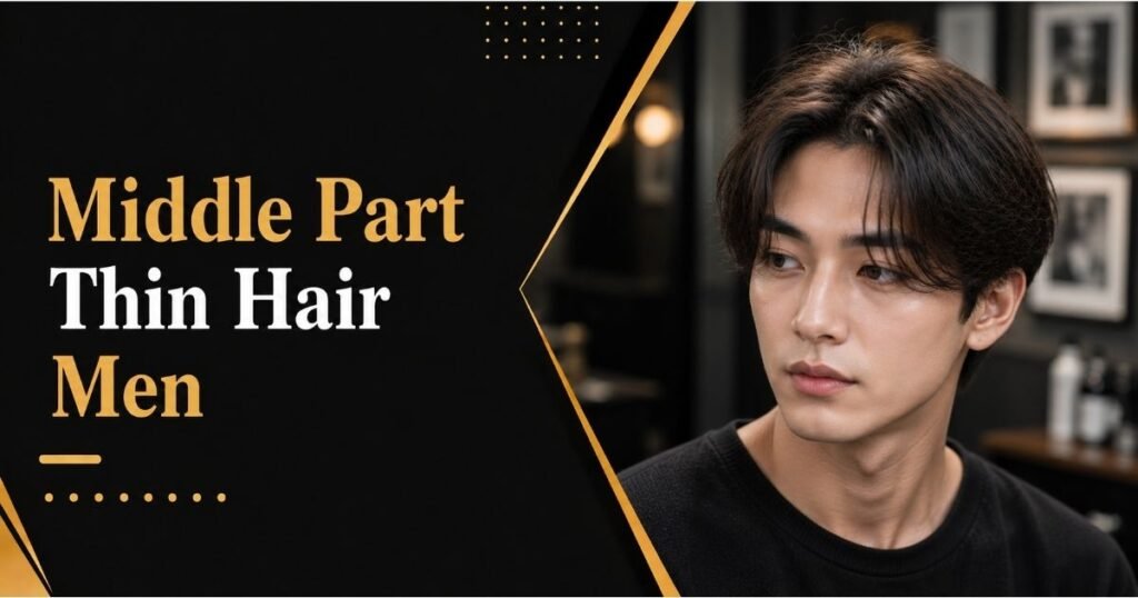 Man with thin hair styled in a middle part