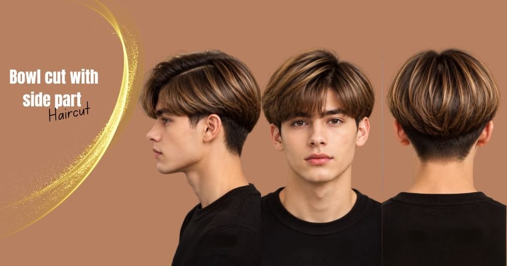 bowl cut with side swept bangs