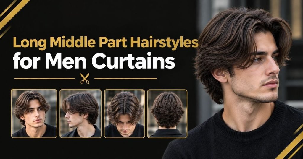 Long Middle Part Hairstyles for Men Curtains