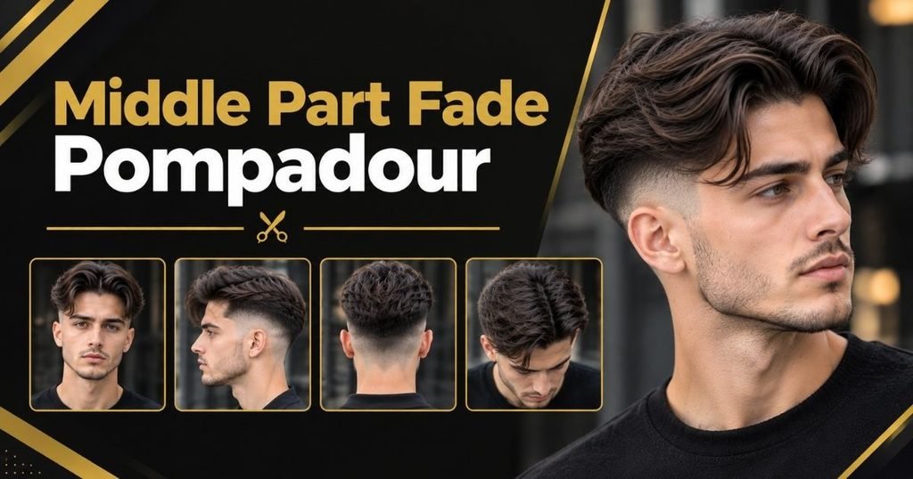 Middle part fade Pompadour