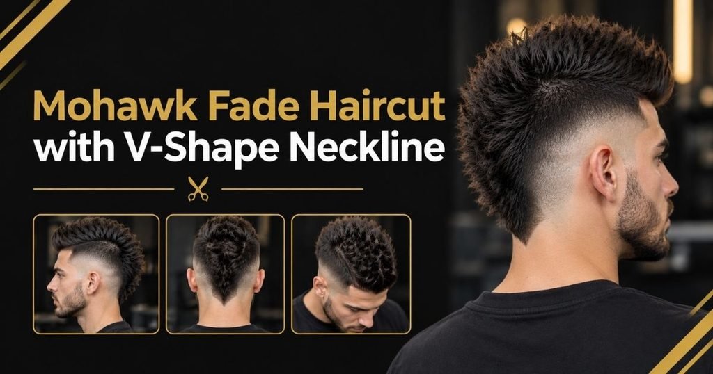 Mohawk Fade Haircut with V-Shape Neckline