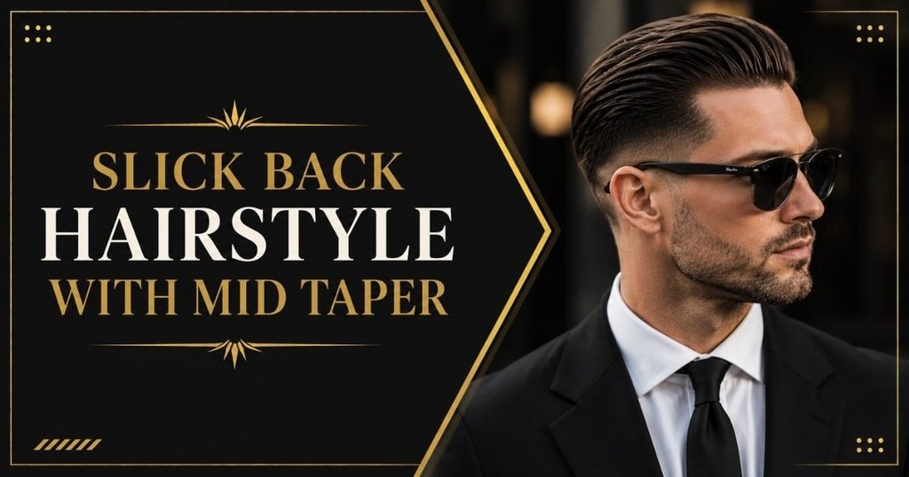 Slick Back Hairstyle with Mid Taper