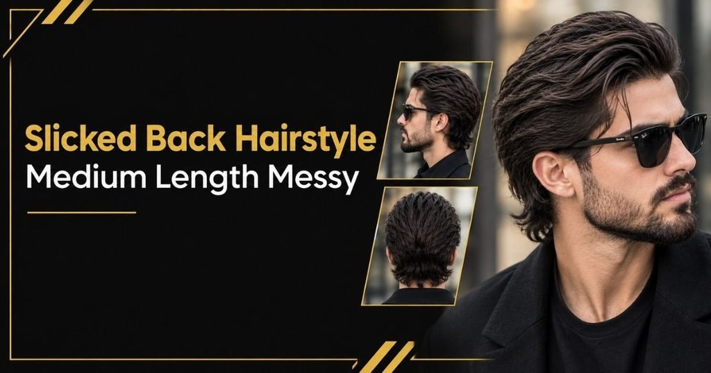 Slicked Back Hairstyle Medium Length Messy