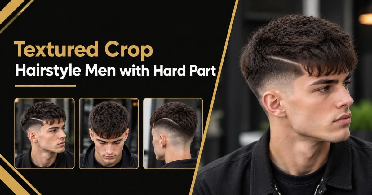 Textured Crop Hairstyle Men with Hard Part