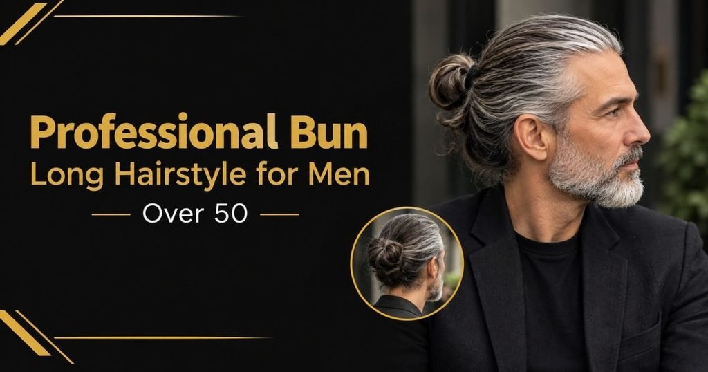 professional Bun long hairstyle male over 50