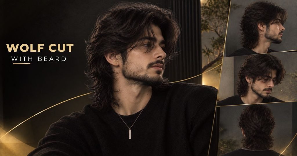 wolf cut with beard look