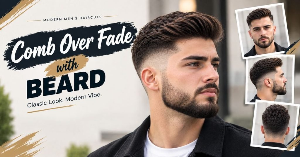 Comb over Fade Haircut with Beard