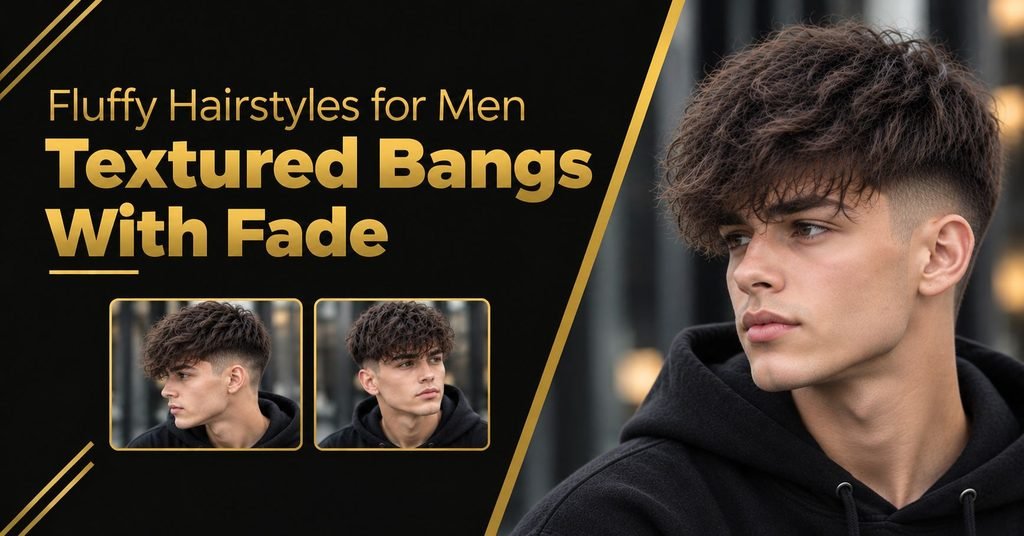 Fluffy Hairstyles for Men Textured Bangs With Fade