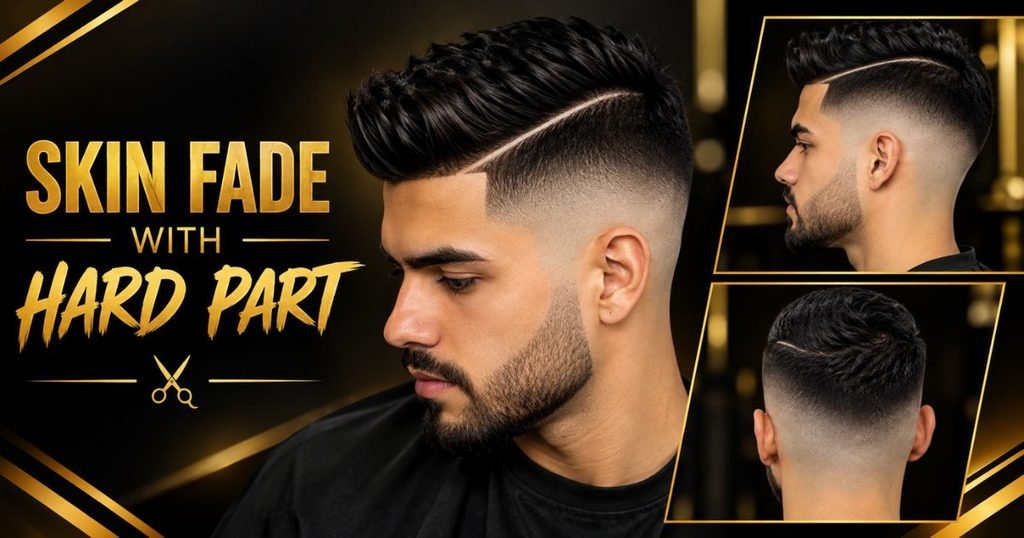 Skin Fade with Hard Part and Beard